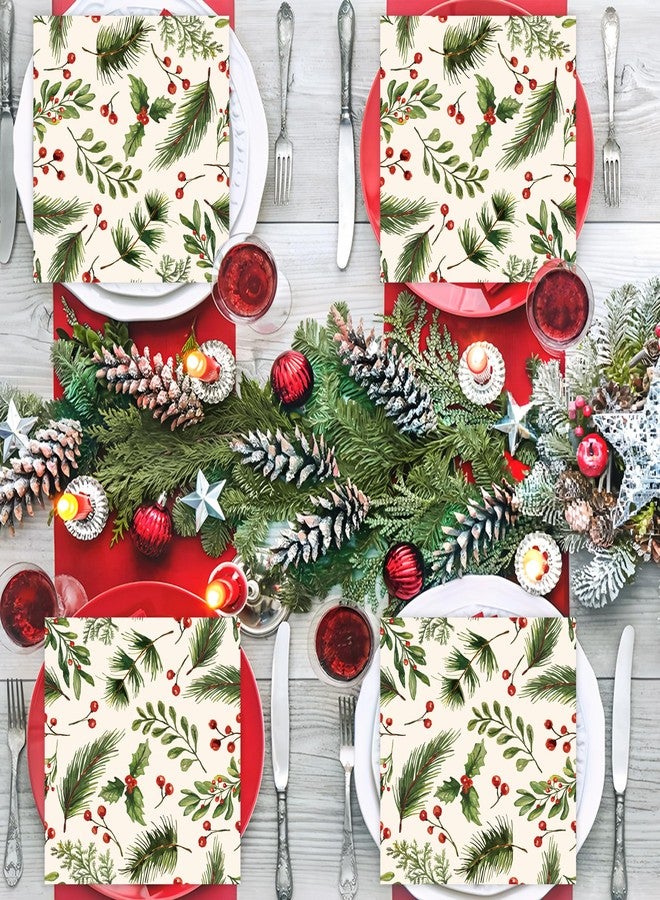 peony man 100PCS Christmas Holly Cocktail Napkins 5" X 5" Holly Berries and Pine Paper Napkins Xmas 3-Ply Disposable Beverage Napkins for Holiday Christmas Events Dining Kitchen Tableware Party Supplies - Image 4